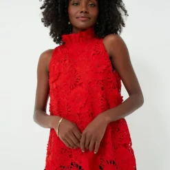 Red Guipure Lace Mason Top