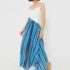 White & Blue Stripe Linen Maxi Dress