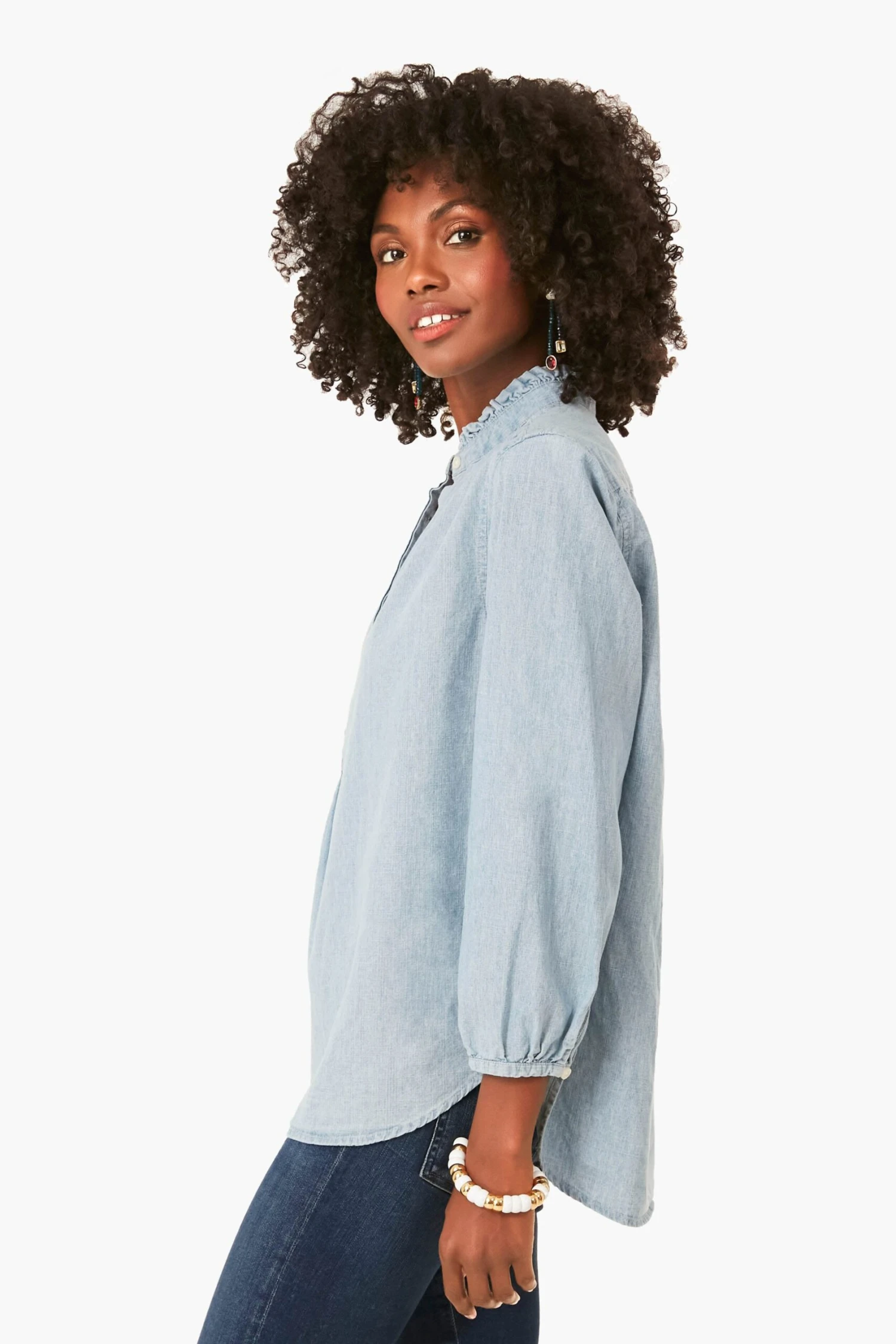 Chambray Sara B Henley Shirt 4 Chambray Sara B Henley Shirt - Image 4