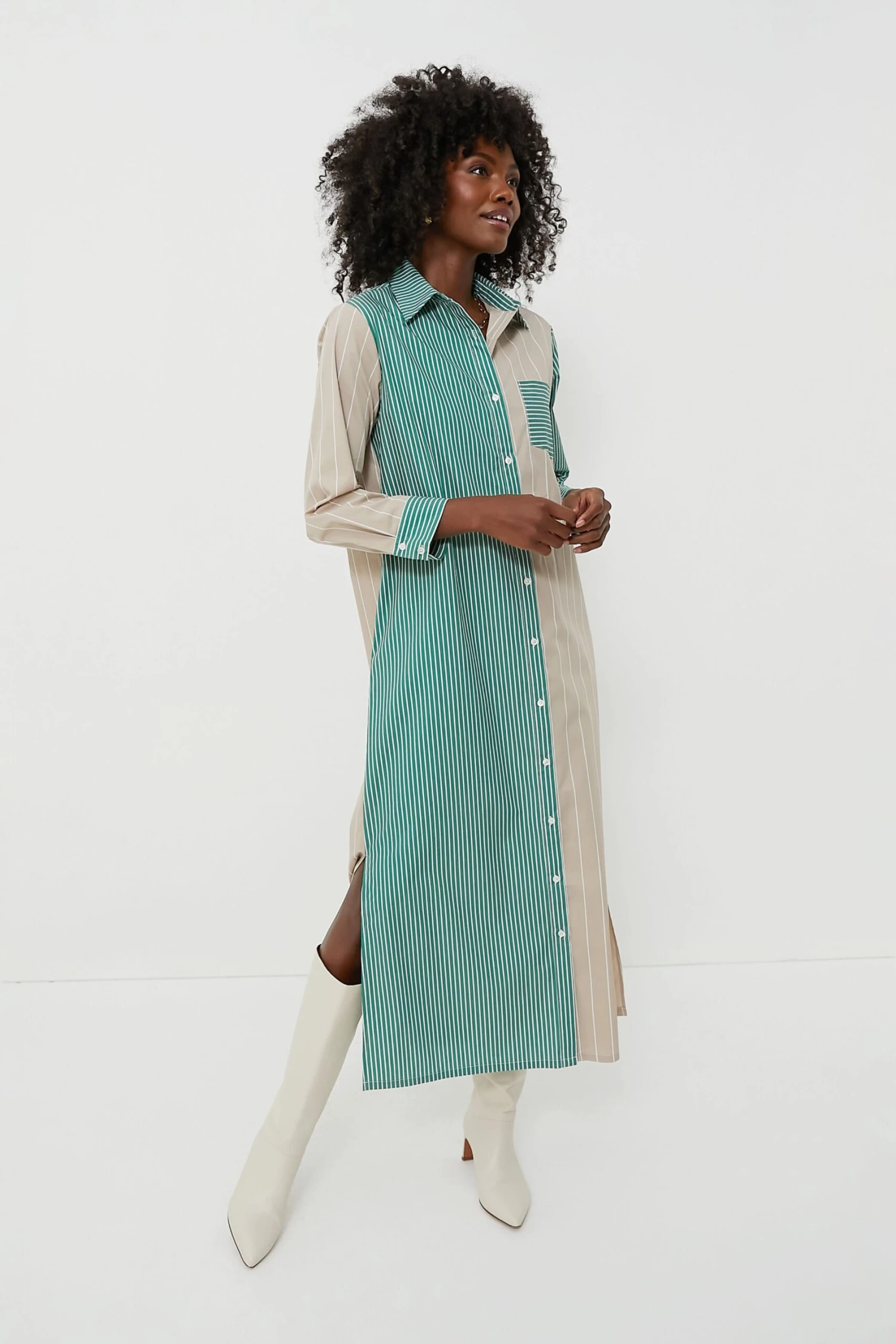 Tan And Green Striped Chessie Dress 5 Tan And Green Striped Chessie Dress - Image 5