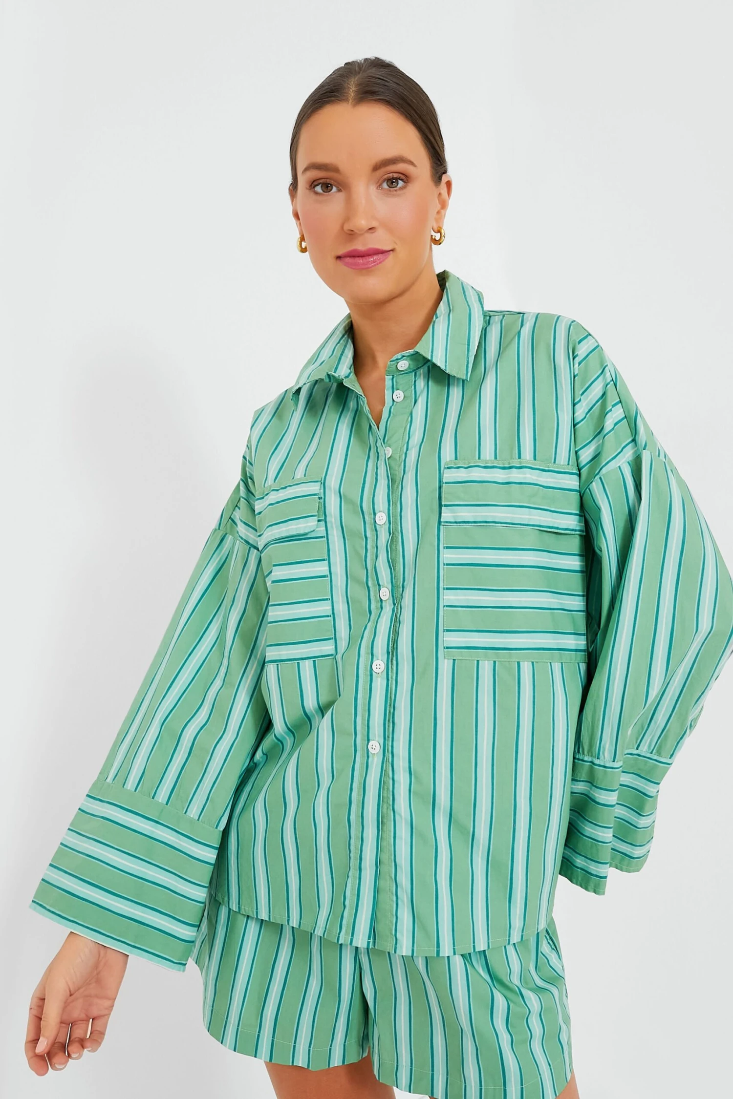 Green Akaia Stripe Tasha Shirt 1 Green Akaia Stripe Tasha Shirt