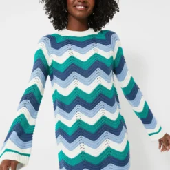 Aqua Wavy Bell Sleeve Beatriz Mini Dress