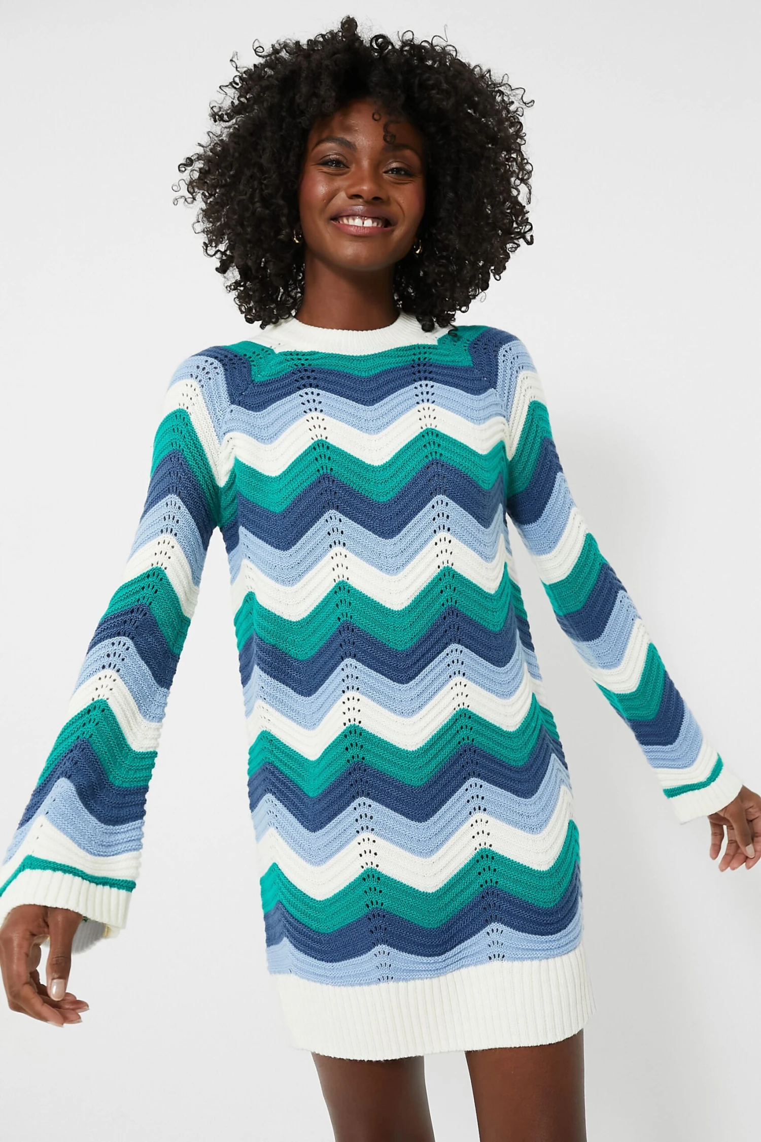 Aqua Wavy Bell Sleeve Beatriz Mini Dress 1 Aqua Wavy Bell Sleeve Beatriz Mini Dress