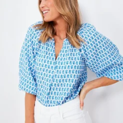 Vineyard Vines Island Ocean Breeze Seastitch Block Print Popover