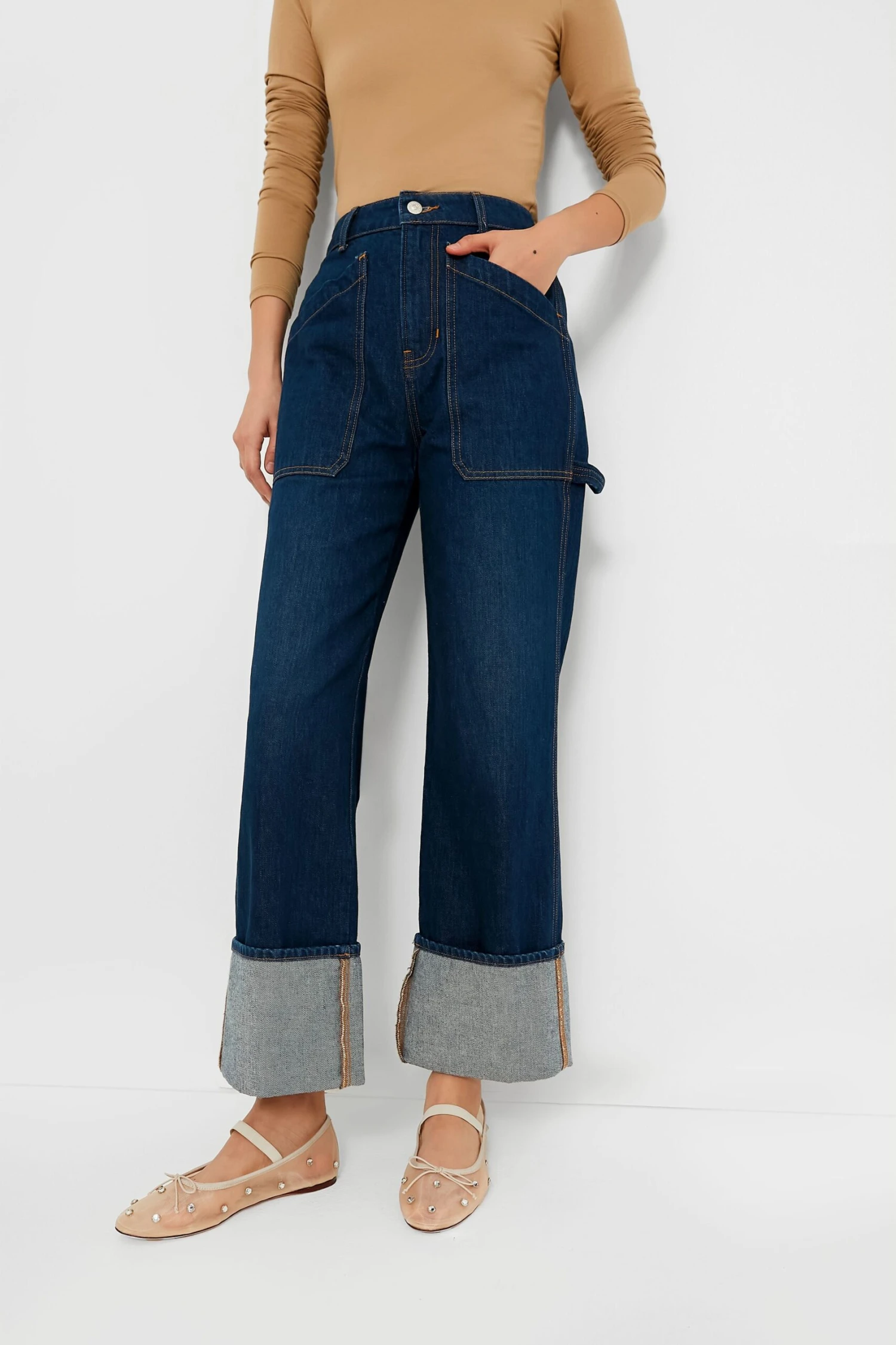 Veronica Beard Dusted Oxford Dylan High Rise Straight Leg With Cuff 1 Veronica Beard Dusted Oxford Dylan High Rise Straight Leg With Cuff