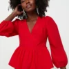 Red Puff Sleeve Elaina Blouse