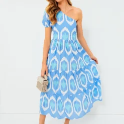 Exclusive Blue Odisha One Shoulder Maxi Dress