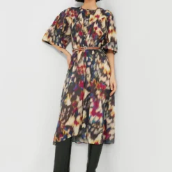 Isabel Marant Etoile Ochre Black Maggy Watercolor Dress