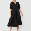 Ganni Black Cotton Poplin V-Neck Long Dress