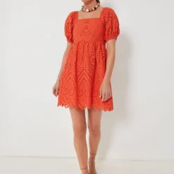 Orange Eyelet Clara Mini Dress