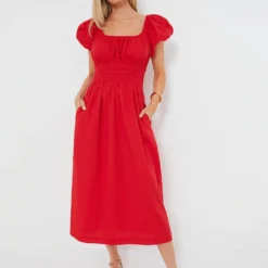 Red Puff Sleeve Flynn Dress