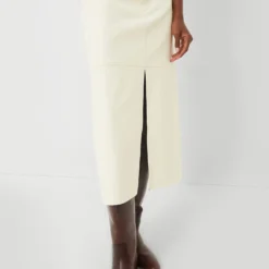 Ecru Vegan Leather Midi Skirt