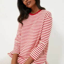 Cherry Striped Knit Popover