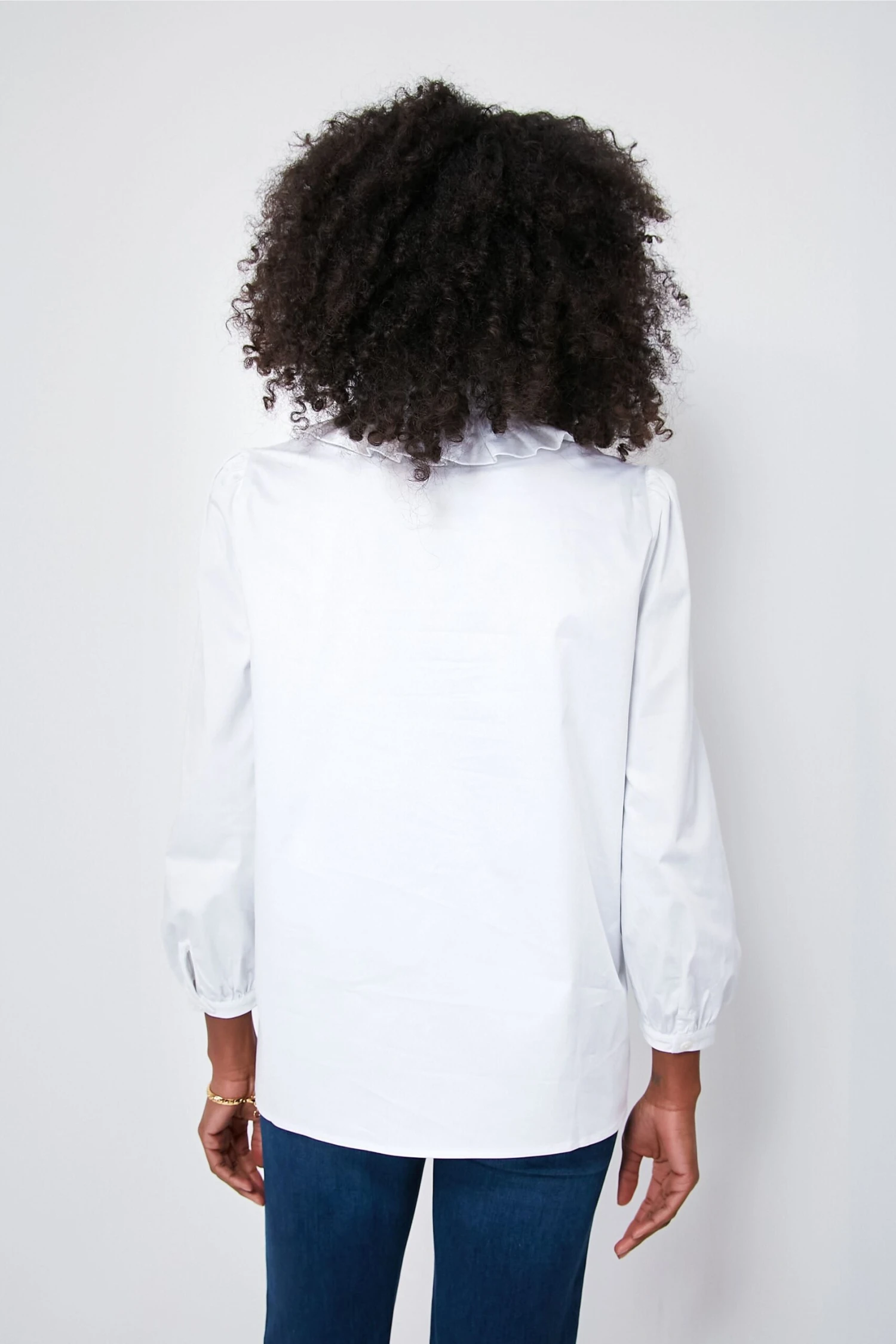 White Stretch Poplin Ruffle Neck Bouvier Blouse 4 White Stretch Poplin Ruffle Neck Bouvier Blouse - Image 4