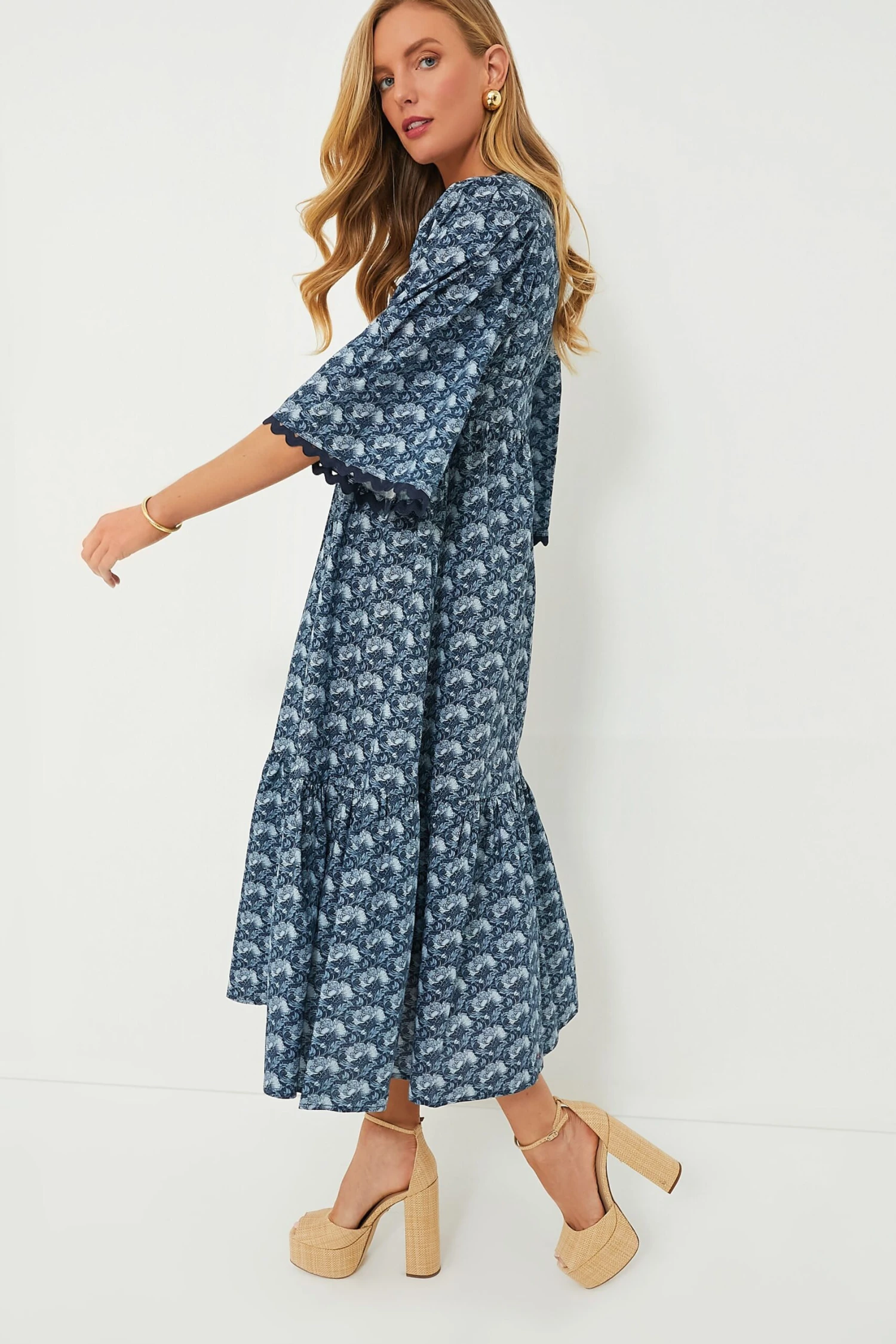 Slate Blue Floral Rhoda Ric-Rac Maxi Dress 3 Slate Blue Floral Rhoda Ric-Rac Maxi Dress - Image 3