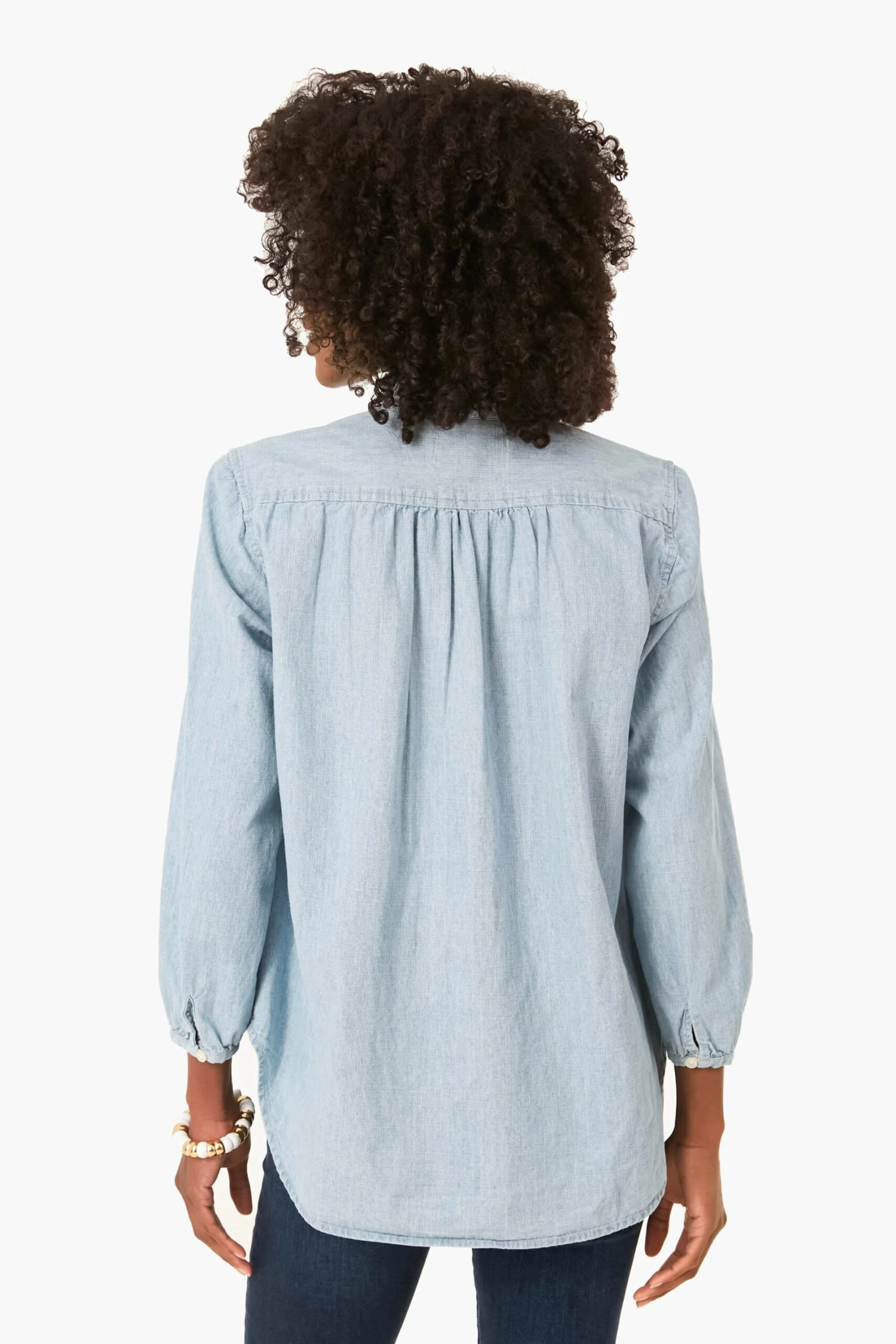 Chambray Sara B Henley Shirt 5 Chambray Sara B Henley Shirt - Image 5