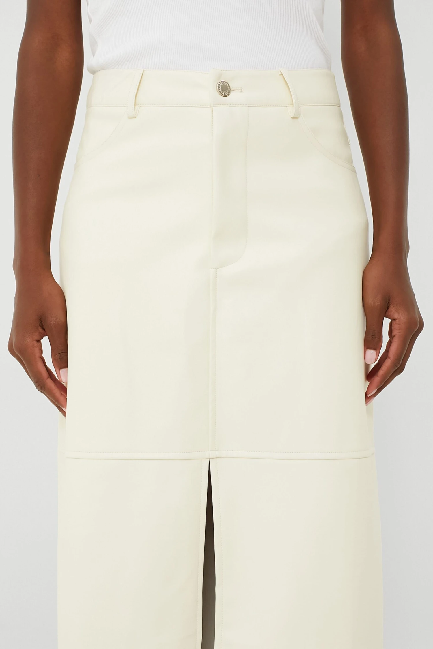 Ecru Vegan Leather Midi Skirt 5 Ecru Vegan Leather Midi Skirt - Image 5