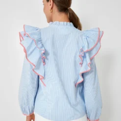 Blue Stripe Gingham Ruffle Holly Blouse -Outlet Toggify Store JGXoLWsIO2xNsX2XM8DMuksPJbZJPB3j 1 scaled