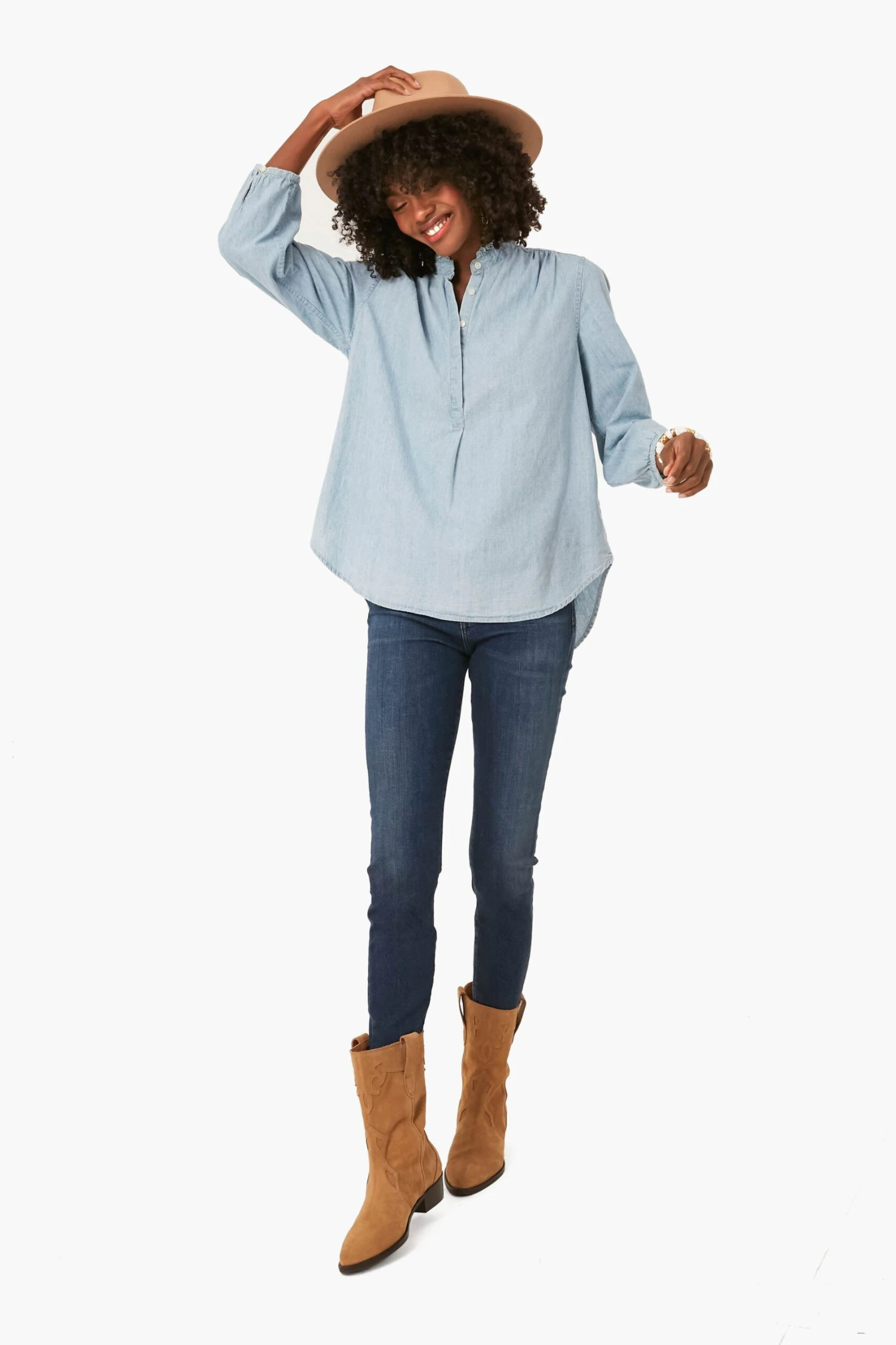Chambray Sara B Henley Shirt 3 Chambray Sara B Henley Shirt - Image 3