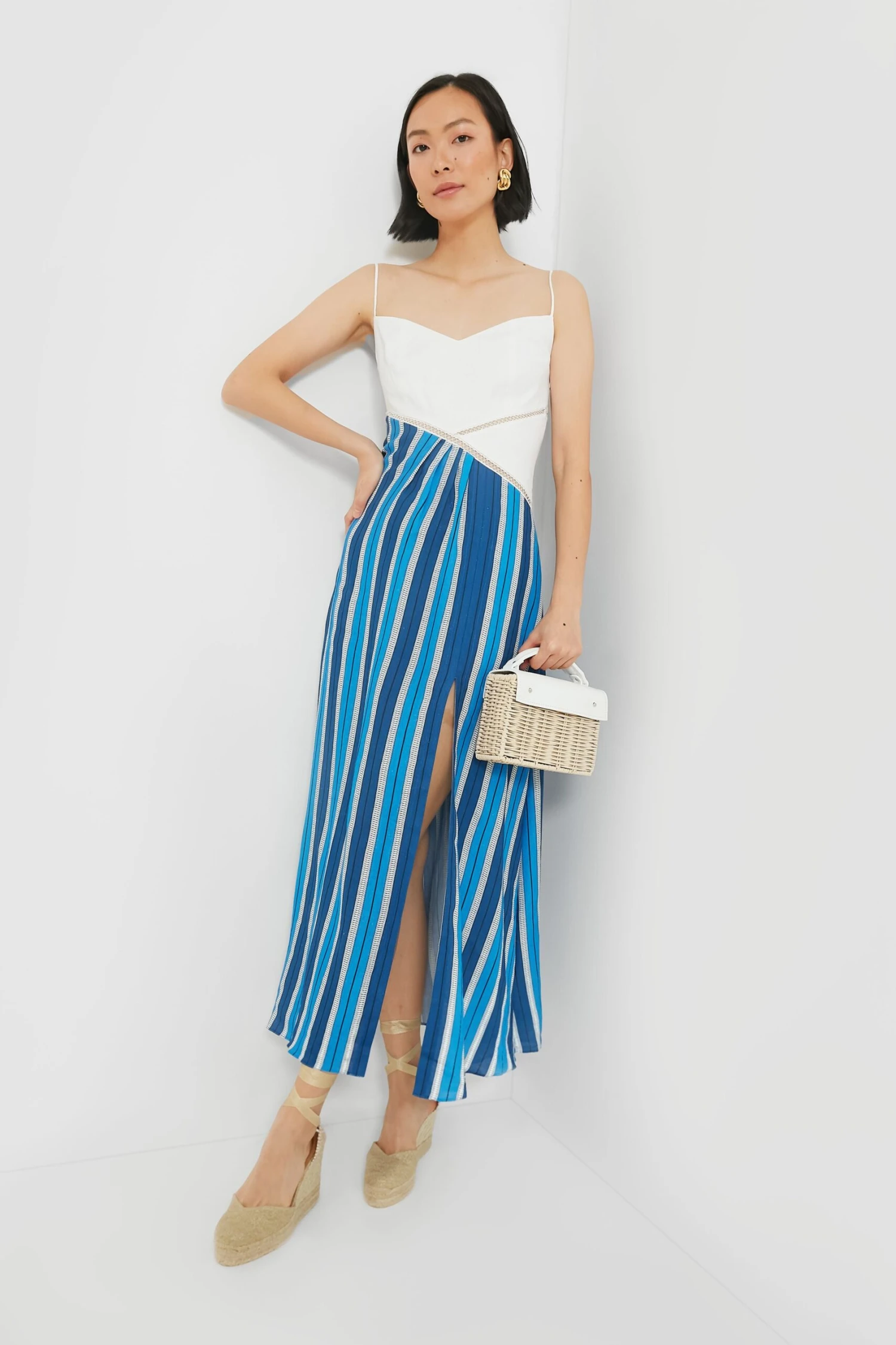 White & Blue Stripe Linen Maxi Dress 2 White & Blue Stripe Linen Maxi Dress - Image 2