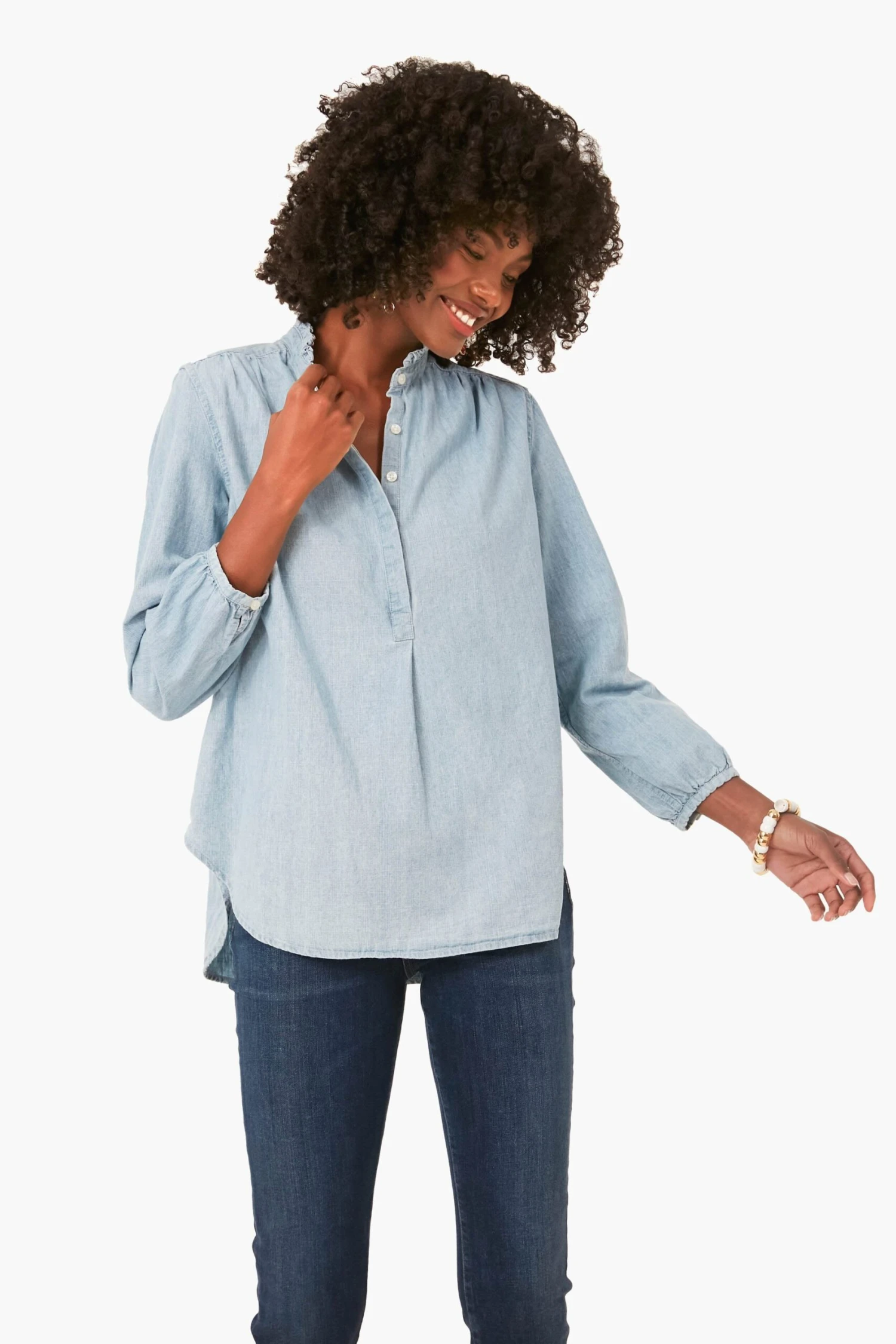 Chambray Sara B Henley Shirt 2 Chambray Sara B Henley Shirt - Image 2