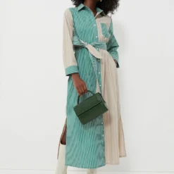 Tan And Green Striped Chessie Dress