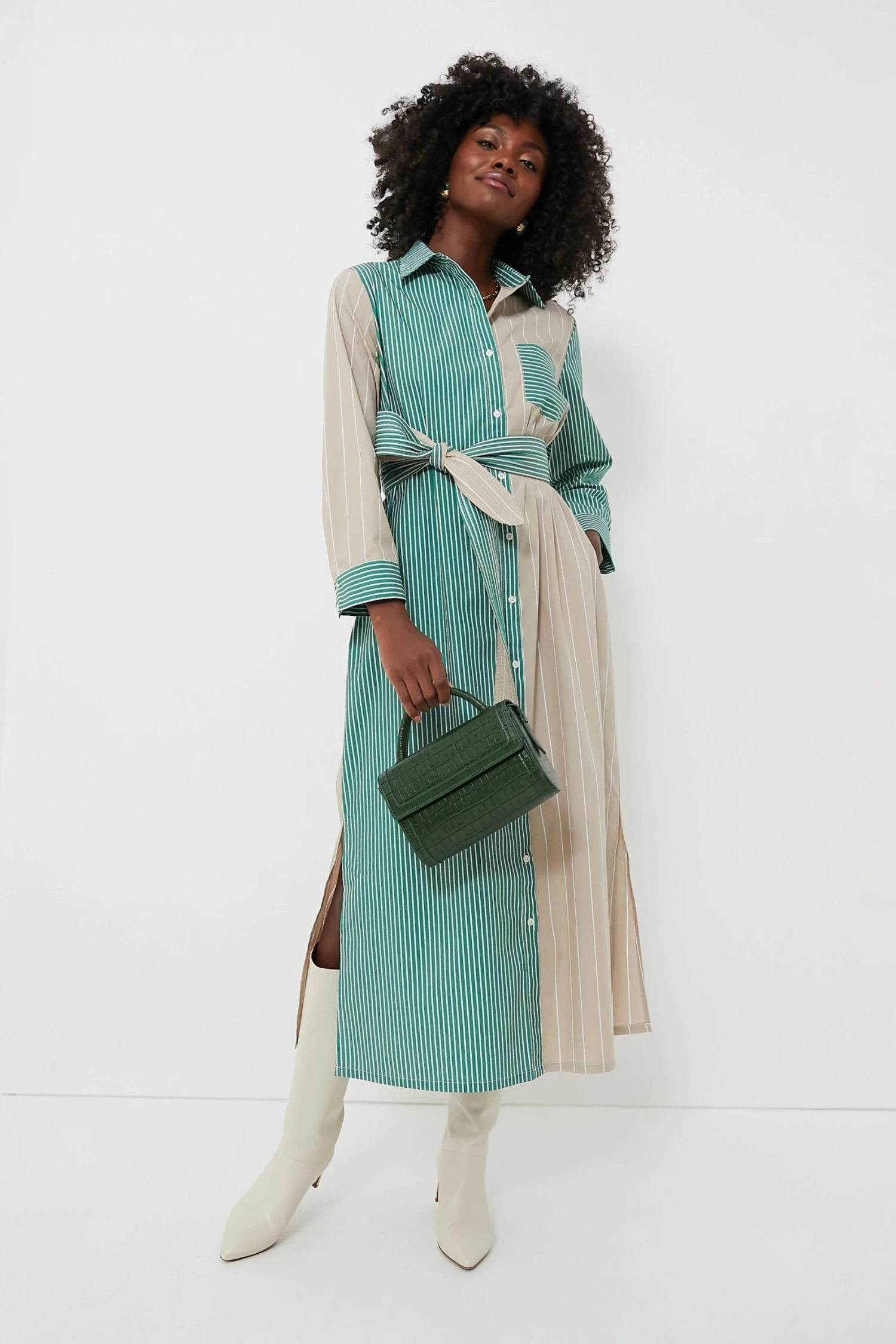 Tan And Green Striped Chessie Dress 1 Tan And Green Striped Chessie Dress