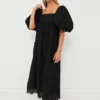 Farm Rio Black Pineapple Cotton Eyelet Maxi Dress