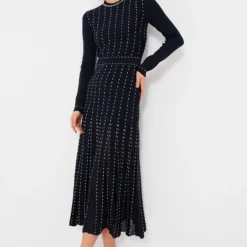 Midnight Multi Lunette Long Sleeve Midi Dress