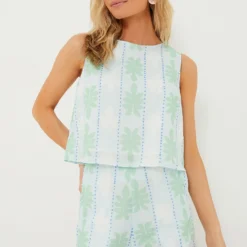 Cool Blue Cabana Stripe Scalloped Short Set