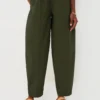 Ganni Kombu Green Cotton Crepe Elasticated Curve Pants