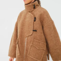 Ganni Tiger's Eye Boucle Wool Drop Shoulder Jacket