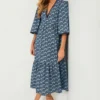 Slate Blue Floral Rhoda Ric-Rac Maxi Dress