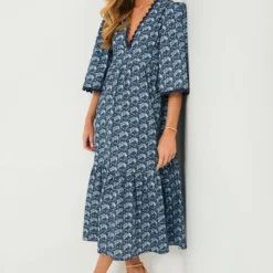 Slate Blue Floral Rhoda Ric-Rac Maxi Dress