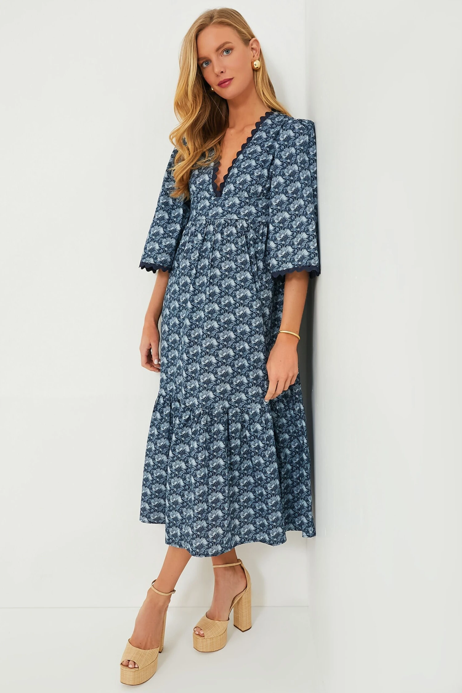 Slate Blue Floral Rhoda Ric-Rac Maxi Dress 1 Slate Blue Floral Rhoda Ric-Rac Maxi Dress