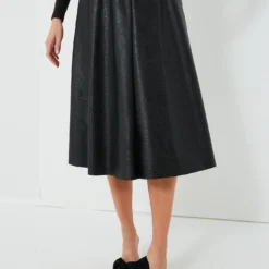 Black Vilma Vegan Leather Embossed Skirt
