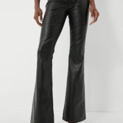 Veronica Beard Black Vegan Leather Beverly High Rise Skinny Flare