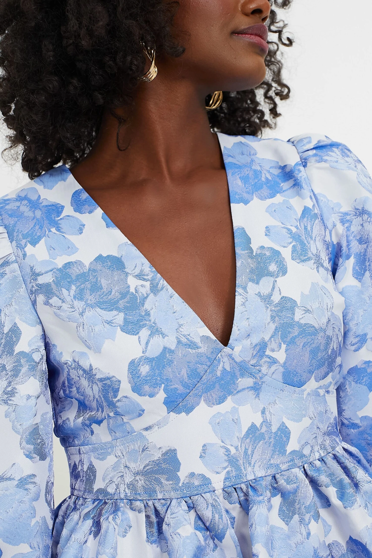 Blue Jacquard Puff Sleeve Eleanor Blouse 5 Blue Jacquard Puff Sleeve Eleanor Blouse - Image 5