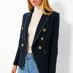 Veronica Beard Navy Stripe Miller Dickey Jacket