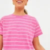 Marine Layer Pink And Skipper Blue Stripe Heavy Slub Boxy Crew Crop Tee