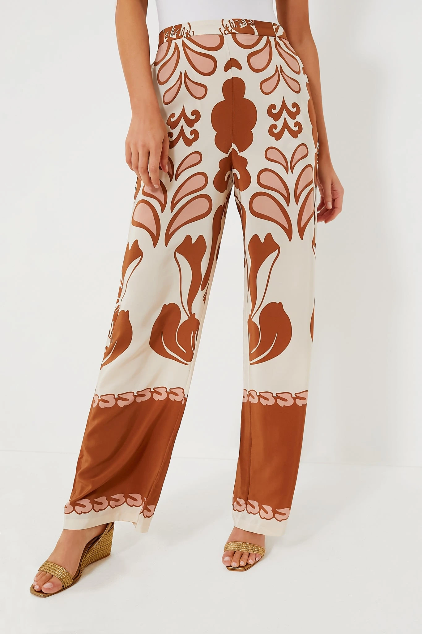 Brown Spray Of Flowers Wide Leg Pants 1 Brown Spray Of Flowers Wide Leg Pants