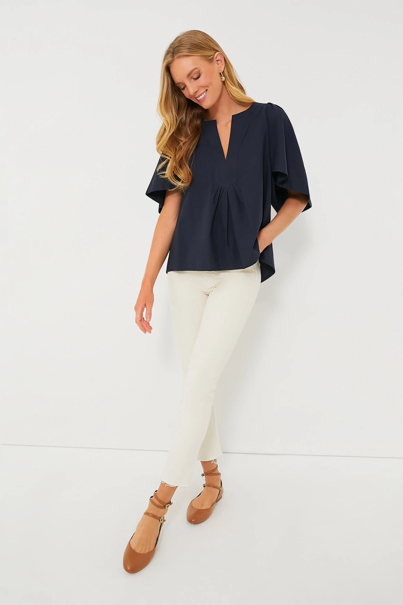 Navy Finley Flutter Sleeve Top 2 Navy Finley Flutter Sleeve Top - Image 2