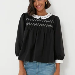Black Smocked Blouse