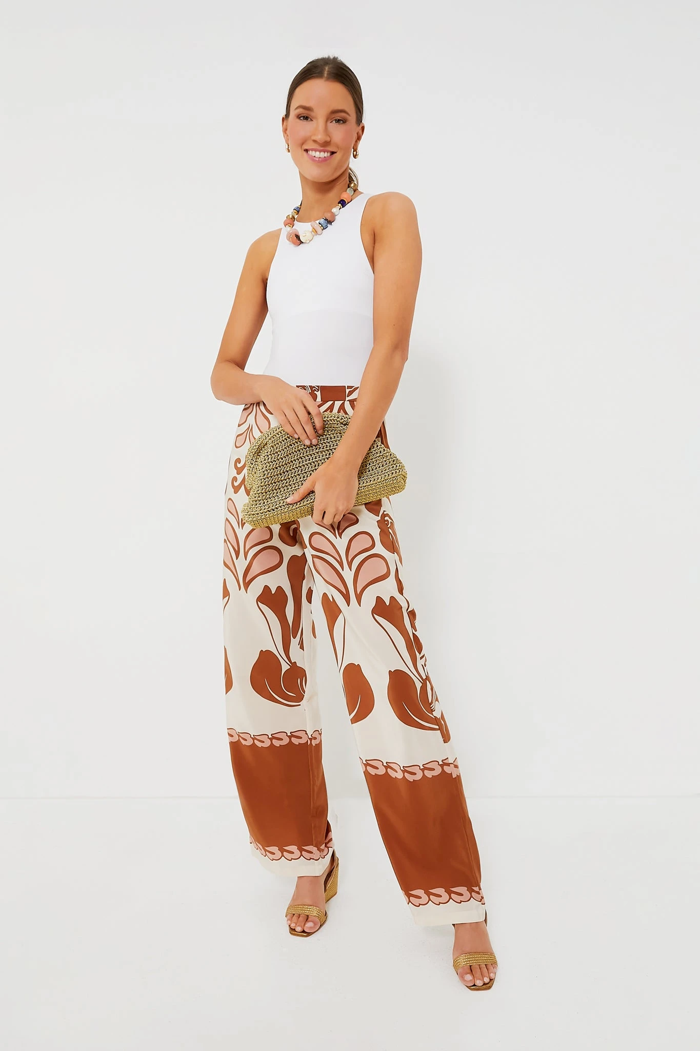 Brown Spray Of Flowers Wide Leg Pants 2 Brown Spray Of Flowers Wide Leg Pants - Image 2
