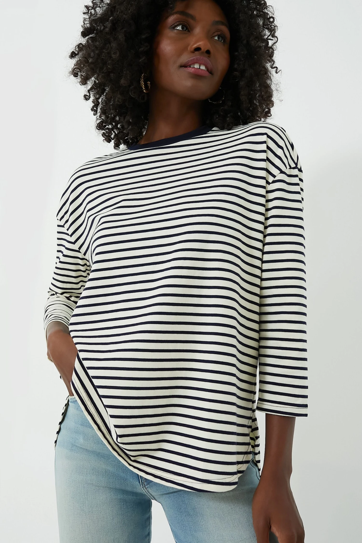 Navy Striped Knit Popover 1 Navy Striped Knit Popover