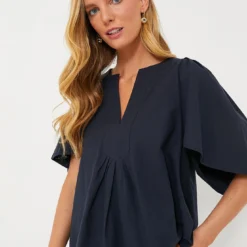 Navy Finley Flutter Sleeve Top