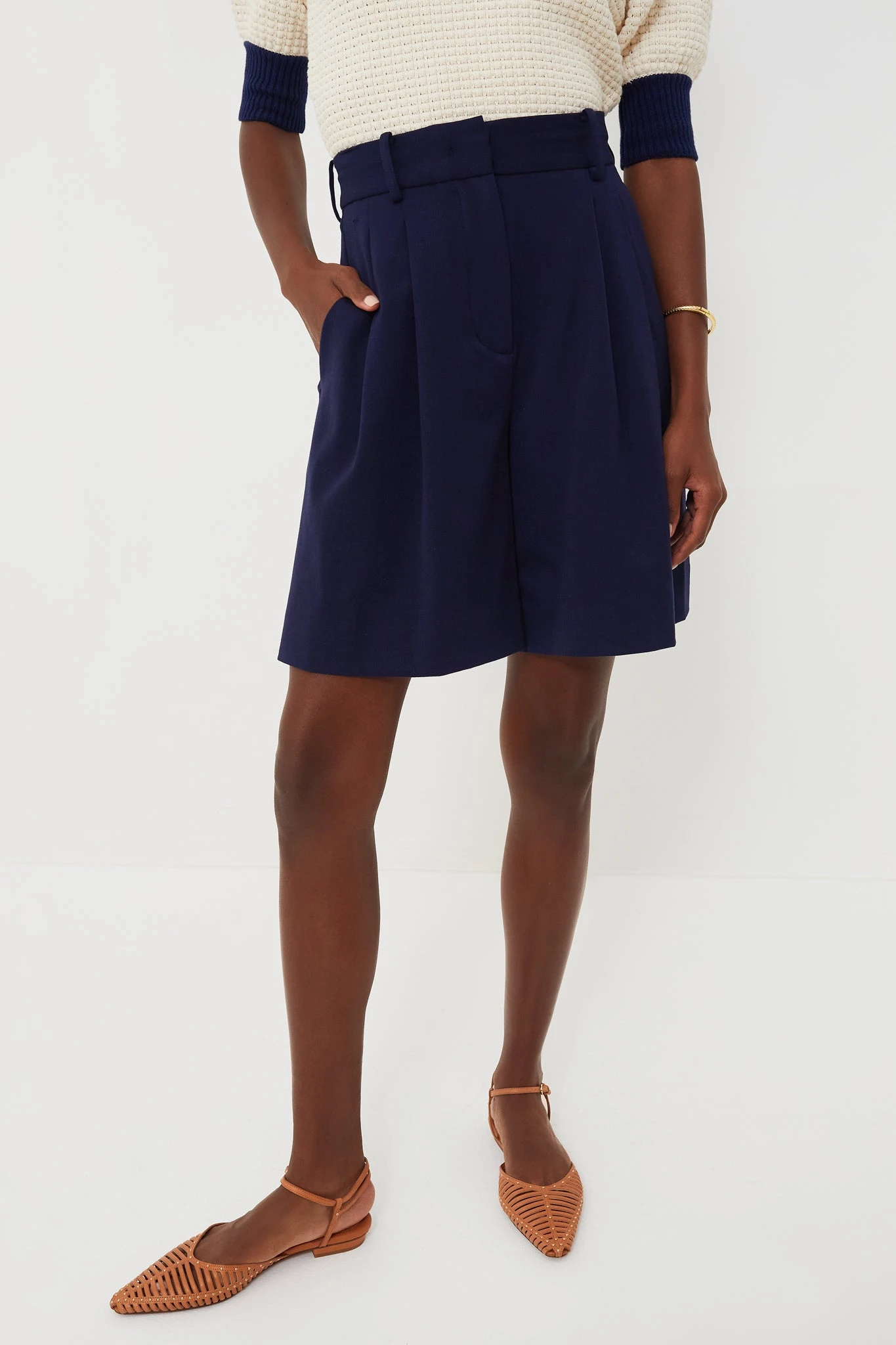 Staud Navy Long Luisa Shorts 1 Staud Navy Long Luisa Shorts