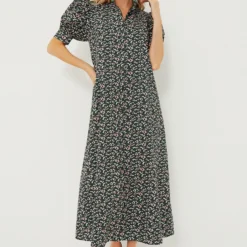 Green Floral Ruffle Collar Louisa Midi Dress