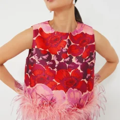 Poppy Stripe Feather Sabrina Blouse