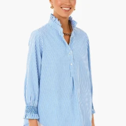 Blue And White Stripe Teagan Popover Top
